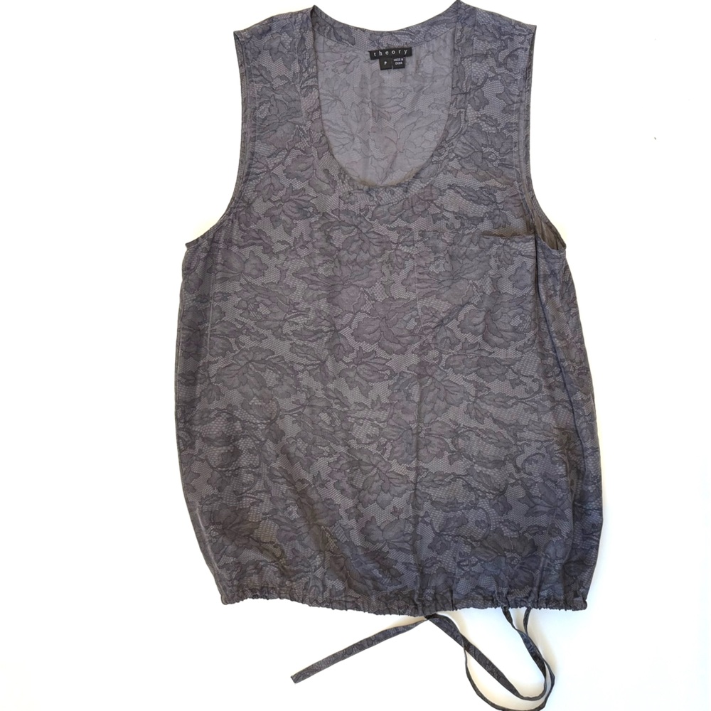 Theory Silk Charcoal Printed Lace Tank Top